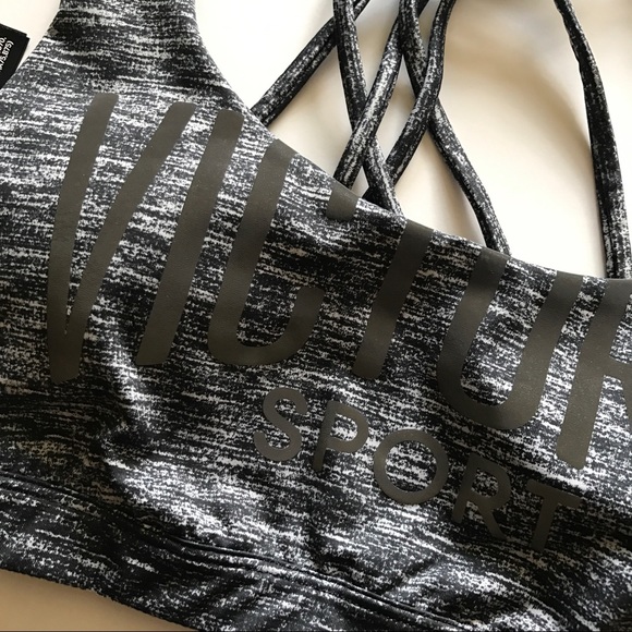 VS grey multi crossed strap back sports bra Sz S - Picture 2 of 8